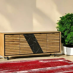 Buffet design en bois de chêne finition miel, 4 portes ESSEN