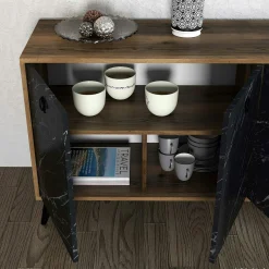 Buffet design moderne 4 portes, façade effet marbre noir UMEA