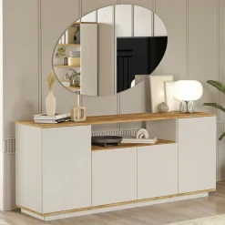 Buffet double plateau 4 portes décor pin et beige MARFA