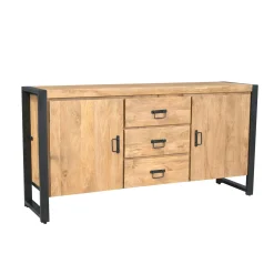Buffet en bois clair et métal noir 2 portes MILORA