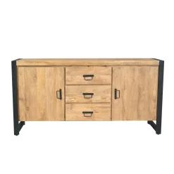 Buffet en bois clair et métal noir 2 portes MILORA