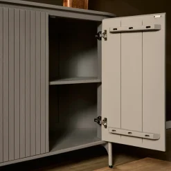 Buffet en bois gris rainuré ovale 4 portes CALERO