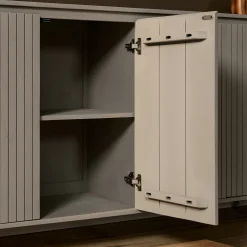 Buffet en bois gris rainuré ovale 3 portes CALERO