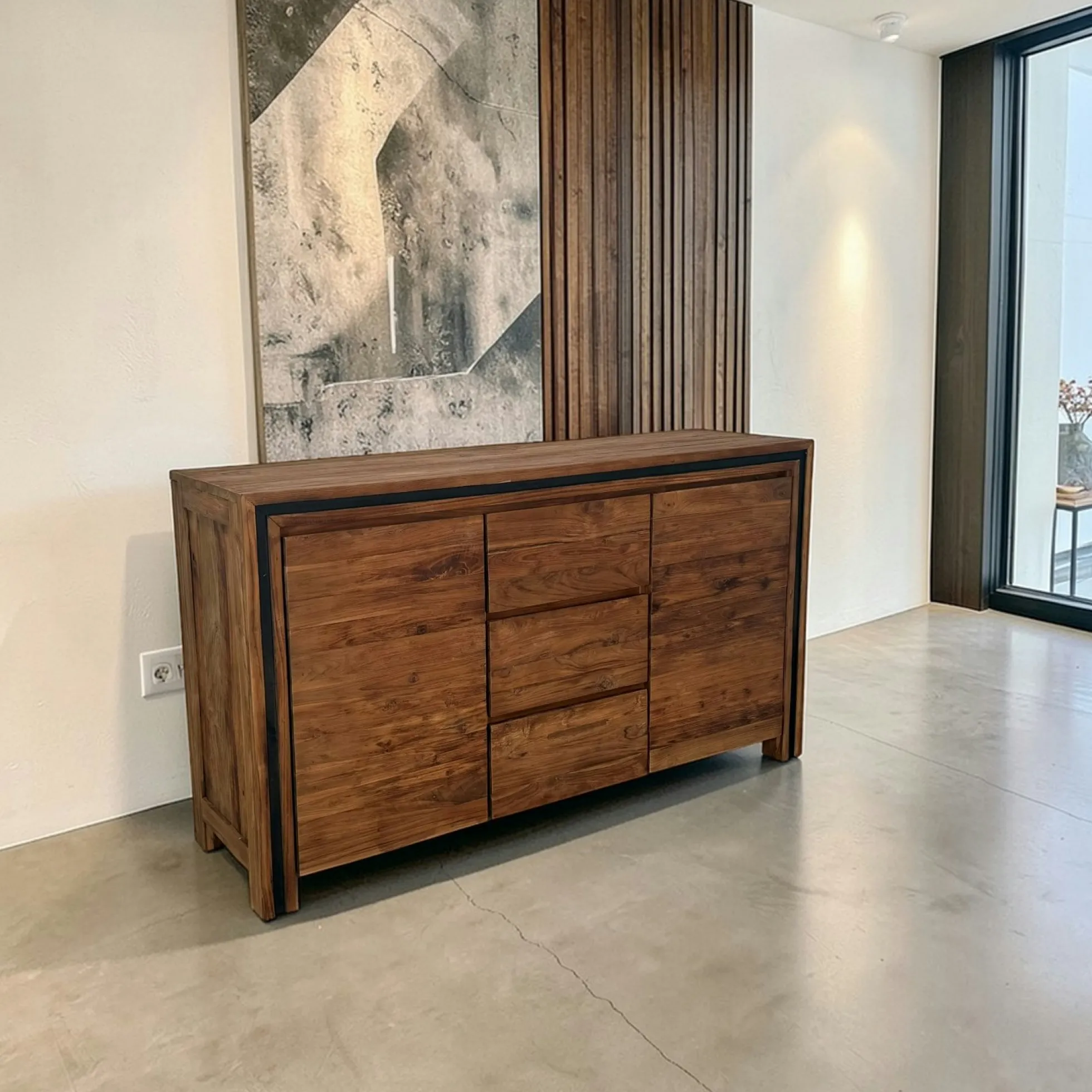 Buffet en bois recyclé de teck 2 portes 3 tiroirs VADOD