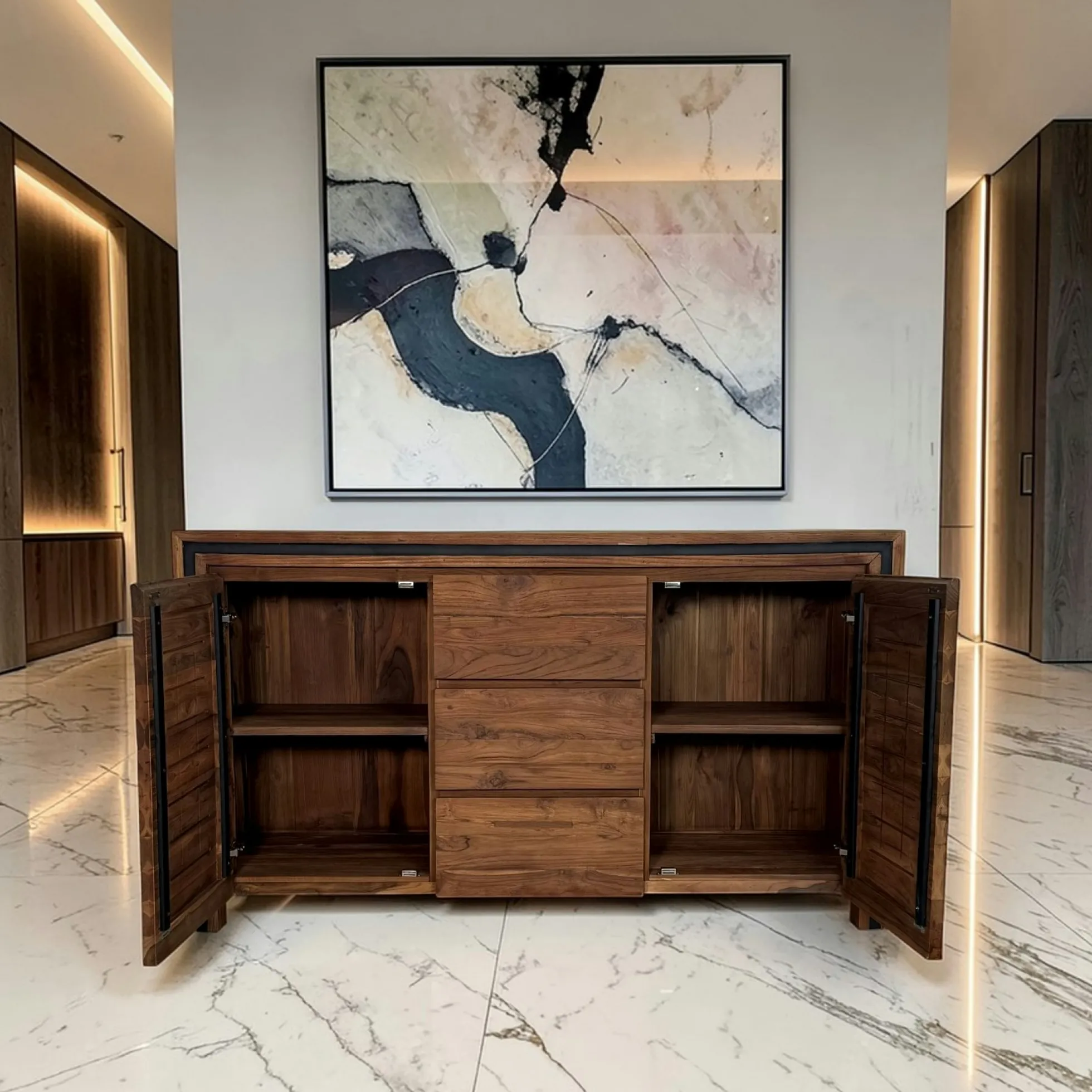 Buffet en bois recyclé de teck 2 portes 3 tiroirs VADOD