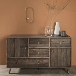 Buffet en bois recyclé piètement effet laiton vieilli ADÉLAÏDE
