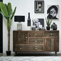 Buffet en bois recyclé piètement effet laiton vieilli ADÉLAÏDE