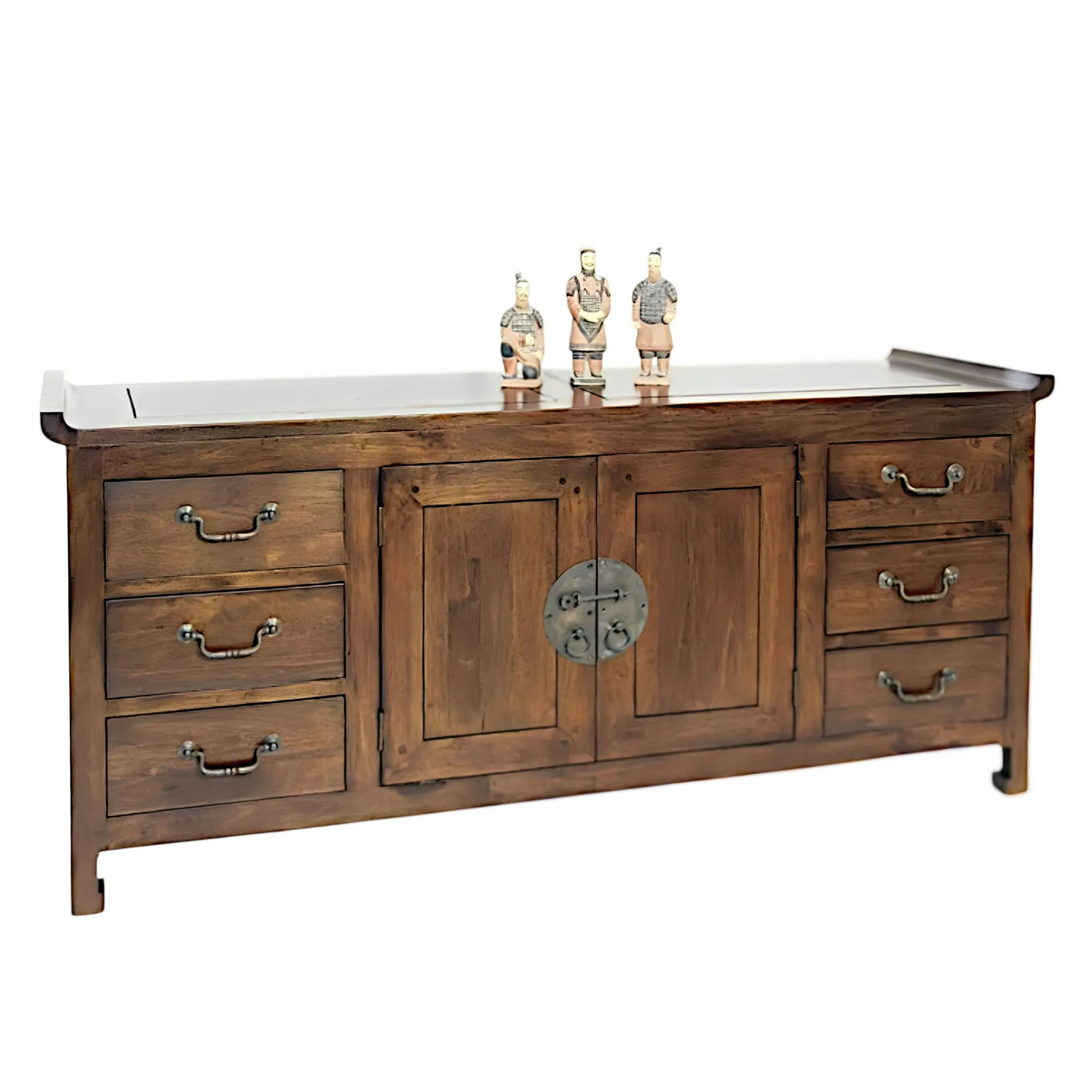 Buffet / Enfilade Chinois Hévéa 2 portes, 6 tiroirs 145x45x65cm MAORI