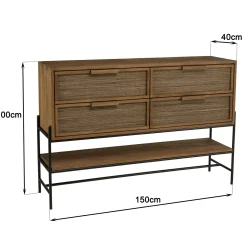Buffet enfilade 150 cm en teck recyclé 4 tiroirs SWING
