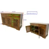 Buffet Enfilade Hévéa 3 portes motif tressé, 3 tiroirs 146x44x90cm MAORI