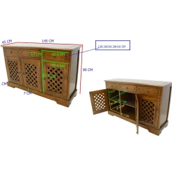 Buffet Enfilade Hévéa 3 portes motif tressé, 3 tiroirs 146x44x90cm MAORI