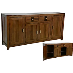 Buffet Enfilade Hévéa 4 portes, 2 tiroirs, 180x45x85cm GALA