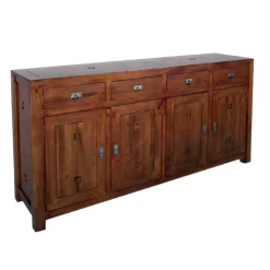 Buffet Enfilade Hévéa 4 portes, 4 tiroirs 200x50x100cm TESSA