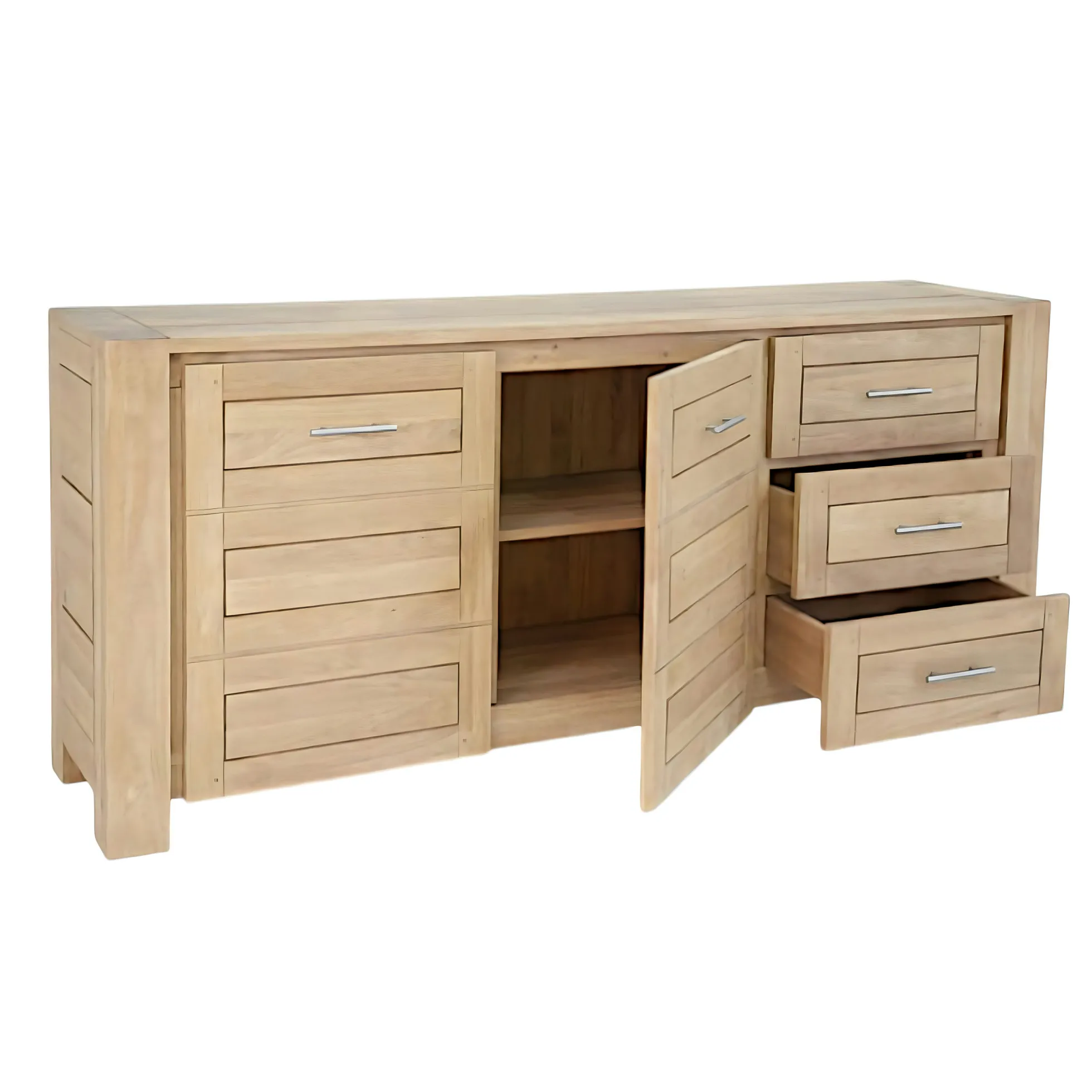 Buffet Enfilade Hévéa 2 portes, 3 tiroirs 190x45x85cm ATTAN