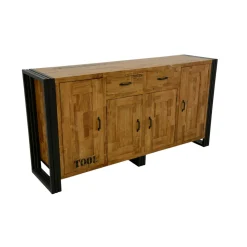Buffet enfilade hévéa recyclé naturel et métal noirci 4 portes 2 tiroirs 180X45X90cm DOCKER