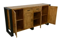 Buffet enfilade hévéa recyclé naturel et métal noirci 4 portes 2 tiroirs 180X45X90cm DOCKER