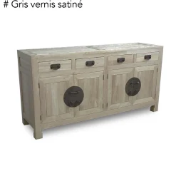 Buffet enfilade 4 portes 4 tiroirs hévéa 175x50x90cm MAORI