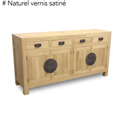 Buffet enfilade 4 portes 4 tiroirs hévéa 175x50x90cm MAORI