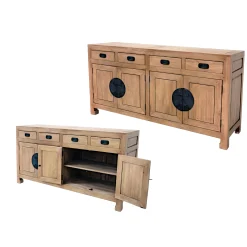 Buffet enfilade 4 portes 4 tiroirs hévéa 175x50x90cm MAORI