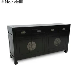 Buffet enfilade 4 portes 4 tiroirs hévéa 175x50x90cm MAORI