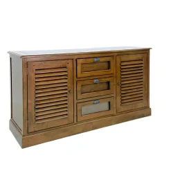 Buffet Grainetier Hévéa 2 portes persiennes, 3 tiroirs 153x47,8x82cm MAORI