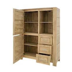Buffet haut / Bibliothèque Hévéa 2 portes, 3 tiroirs, 2 niches 120x45x162cm ATTAN
