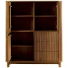 Buffet haut chêne rainuré 2 portes vitrées IENA
