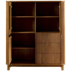 Buffet haut chêne rainuré 2 portes vitrées IENA