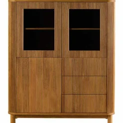 Buffet haut chêne rainuré 2 portes vitrées IENA