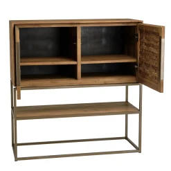 Buffet haut 105,5 cm 2 portes en teck recyclé sur pied SWING