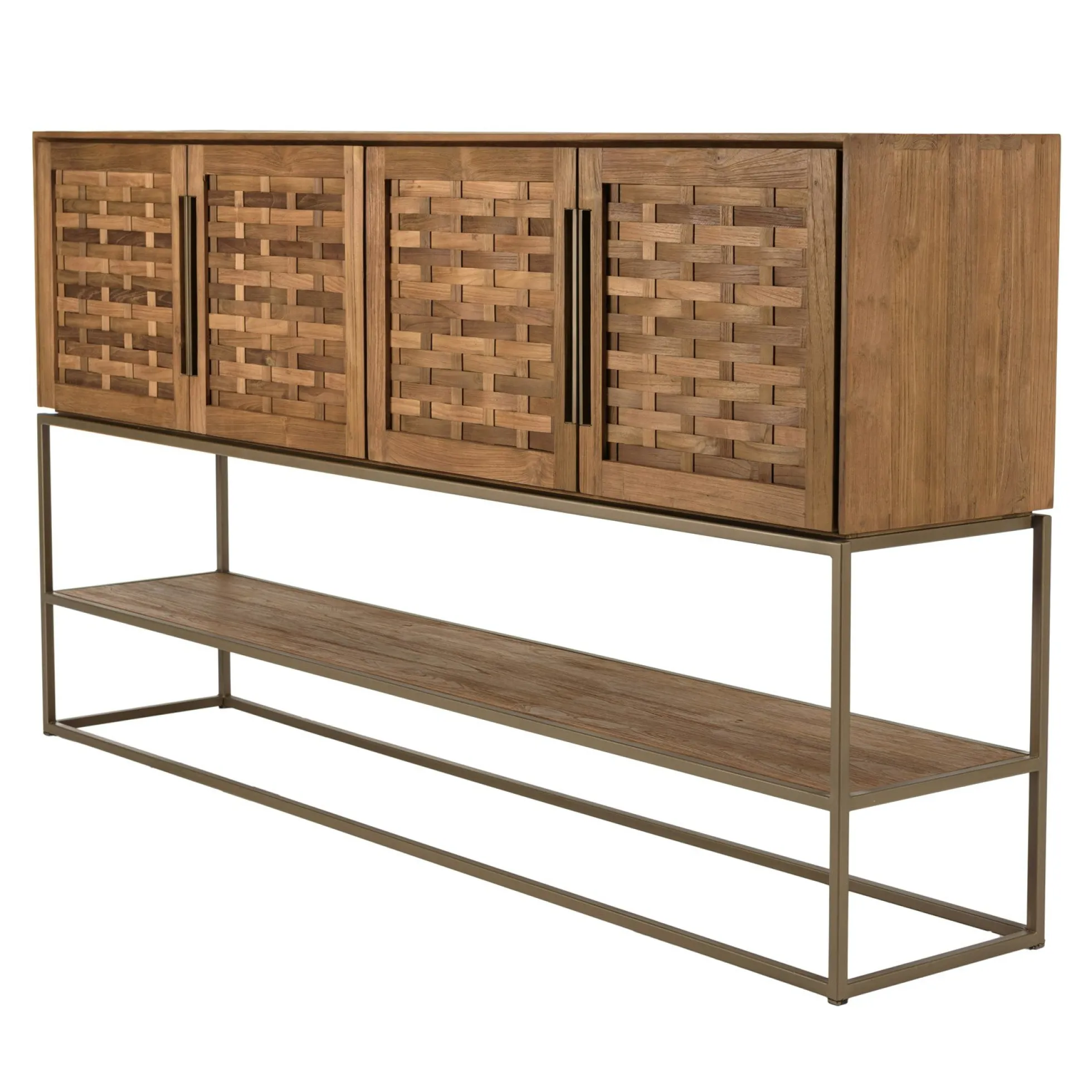 Buffet haut 205,5 cm 4 portes en teck recyclé sur pied SWING