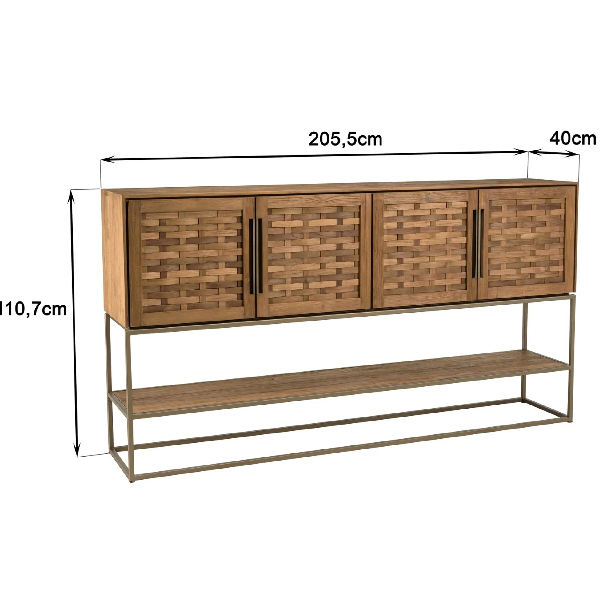 Buffet haut 205,5 cm 4 portes en teck recyclé sur pied SWING