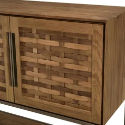 Buffet haut 155 cm 3 portes en teck recyclé sur pied SWING