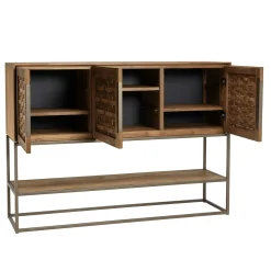 Buffet haut 155 cm 3 portes en teck recyclé sur pied SWING