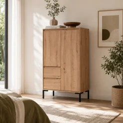 Buffet haut décor bois 2 portes 2 tiroirs KARVI