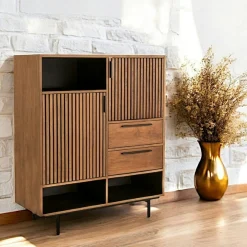 Buffet haut design teck recyclé intérieur noir FANO