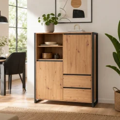 Buffet haut effet chêne 2 portes 2 tiroirs ALVA