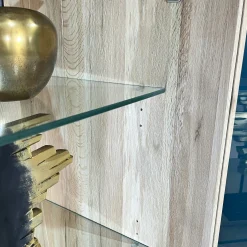 Buffet haut en chêne massif blanc éclairage led PALERME