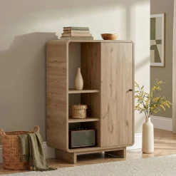 Buffet haut moderne décor chêne 1 porte 3 étagères MARFA