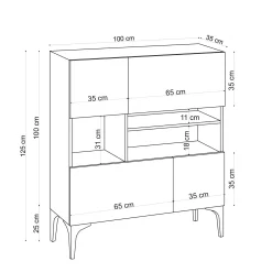 Buffet haut moderne effet chêne - 3 niches centrales JENA