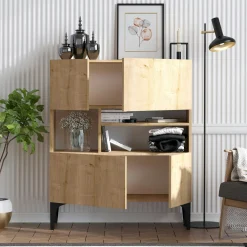 Buffet haut moderne effet chêne - 3 niches centrales JENA