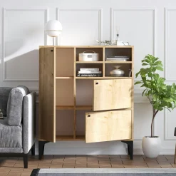 Buffet haut moderne effet chêne - 4 niches JENA