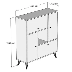 Buffet haut moderne 4 portes niche centrale, effet noyer JENA