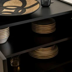 Buffet haut noir 2 portes à cannage organique VAREN