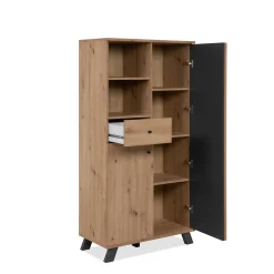 Buffet haut 1 porte noire rainurée 80 cm ALVA