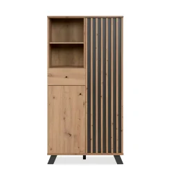Buffet haut 1 porte noire rainurée 80 cm ALVA
