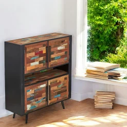 Buffet haut 4 portes bois recyclé DRAKKAR