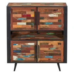 Buffet haut 4 portes bois recyclé DRAKKAR