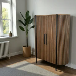 Buffet haut 2 portes côtés arrondis bois naturel TRANI