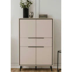 Buffet haut taupe 4 portes 2 tiroirs AVIO